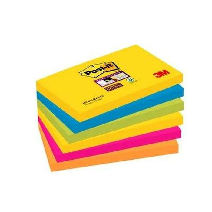 Notițe cu Adeziv Post-it SUPER STICKY 7,6 X 12,7 cm Multicolor (76 x 127 mm) (6 Unități)