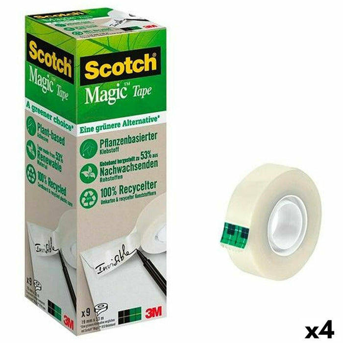 Set de Benzi Adezive Scotch Magic Transparent 9 Piese 19 mm x 33 m (4 Unități)