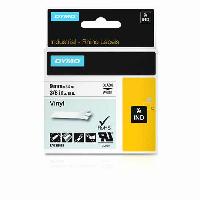 Bandă Laminată Dymo Etiquetas de Vinilo IND Negru/Alb Alb Multicolor