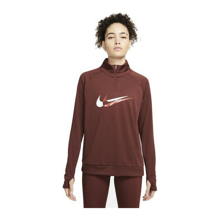 Tricou cu Mânecă Lungă de Damă Nike Dri-FIT Swoosh Run Maro