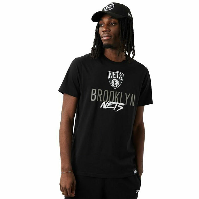 Tricou cu Mânecă Scurtă Bărbați New Era Brooklyn Nets NBA Script Negru