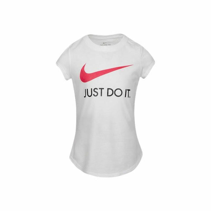 Tricou cu Mânecă Scurtă pentru Copii Nike Swoosh JDI Alb