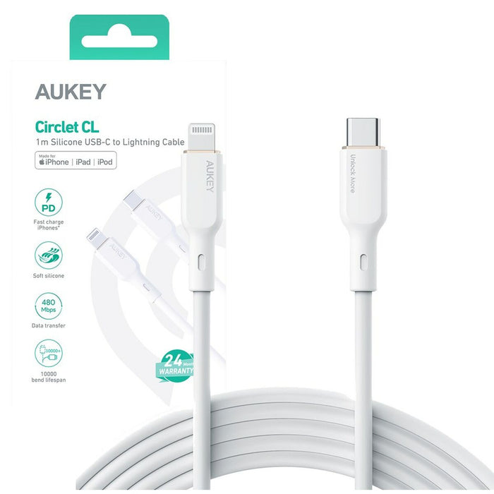 Cablu USB la Lightning Aukey CB-SCL2 Alb Negru 1,8 m