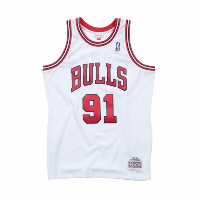 Tricou de baschet Mitchell & Ness Chicago Bulls 91 - Dennis Rodman Alb