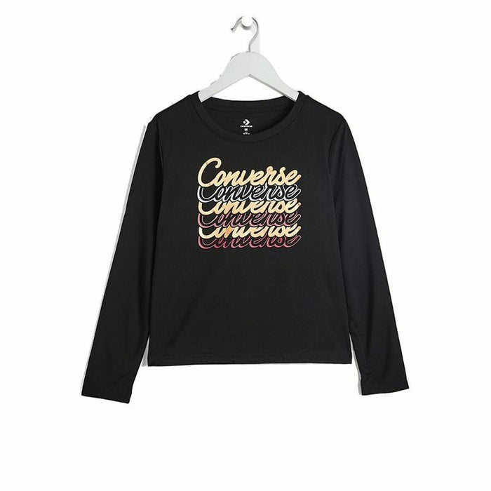 Hanorac fără glugă pentru fete Converse Shine Graphic Boxy Negru
