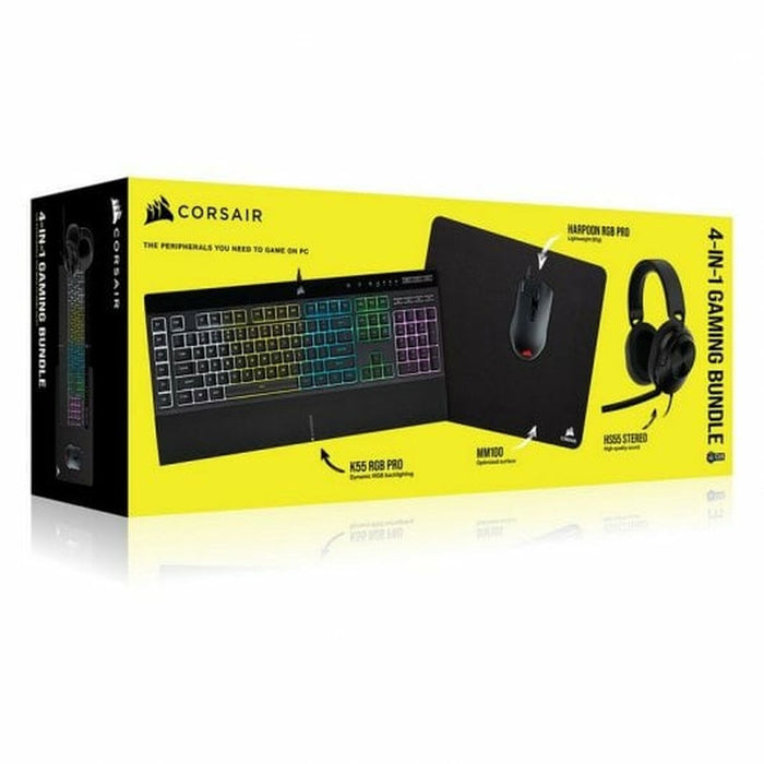Pachet Gaming Corsair K55 RGB PRO + HS55 + HARPOON RGB PRO + MM100 Qwerty Spaniolă
