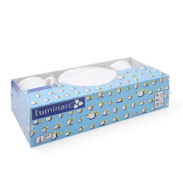 Set de Cești cu Farfurii Luminarc Trianon (4 pcs) Alb Sticlă 280 ml 4 Piese