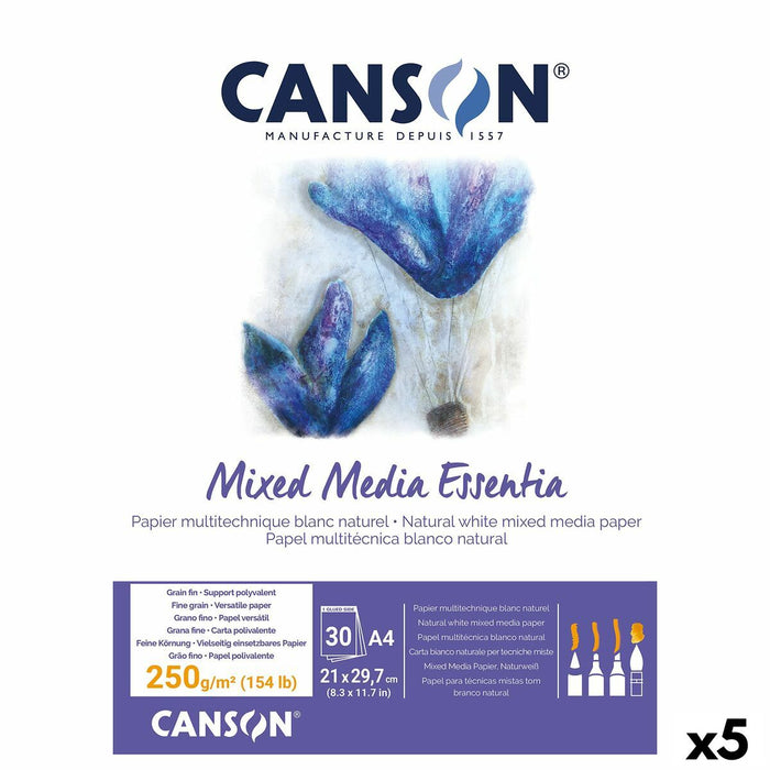 Bloc de schițe Canson Mixed Media Essentia Alb Alb Natural A4 30 Frunze (5 Unități)