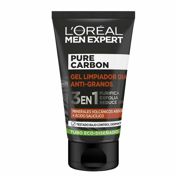 Exfoliant Față L'Oreal Make Up Men Expert Pure Carbon Anti-acnee 3 în 1 (100 ml)