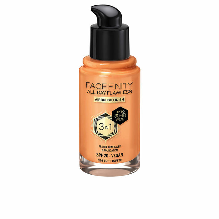 Bază de machiaj cremoasă Max Factor Face Finity All Day Flawless 3 în 1 Spf 20 Nº N84 Soft toffee 30 ml
