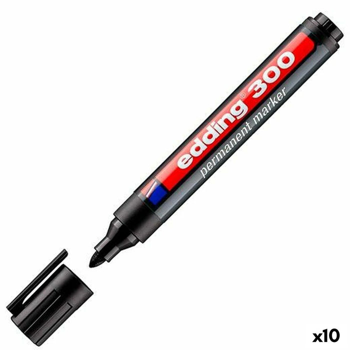 Marker permanent Edding 300 Negru (10 Unități)