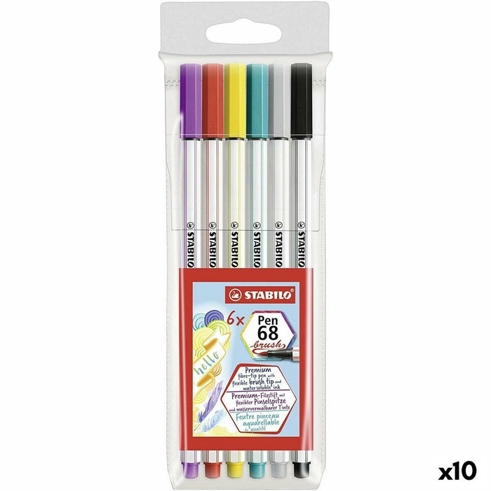 Set de Carioci Stabilo Pen 68 Brush Multicolor (10 Unități)