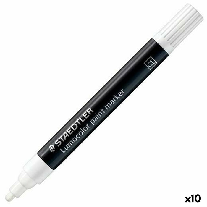 Marker permanent Staedtler Lumocolor Alb (10 Unități)