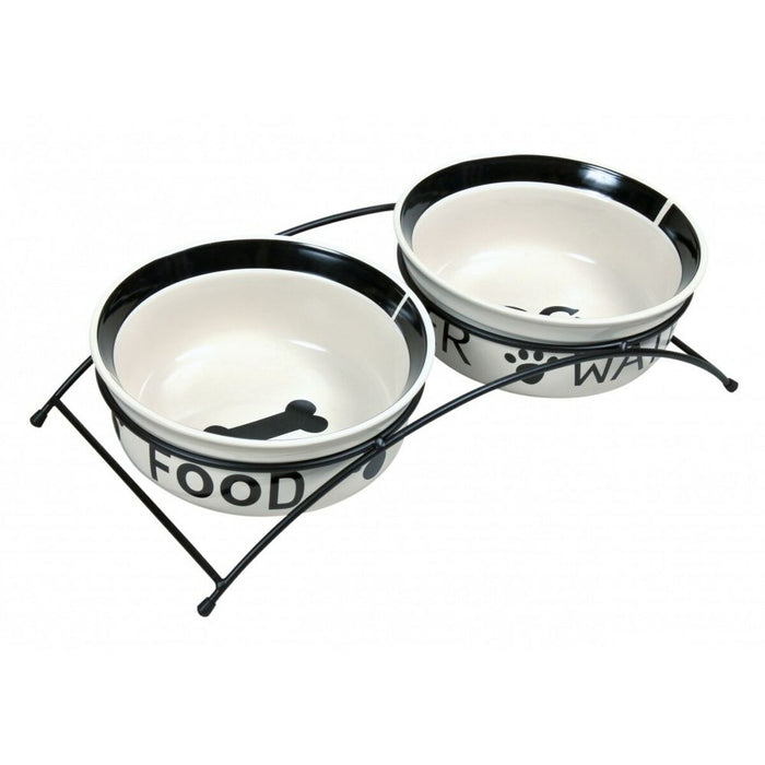 Castron de hrană pentru animale de companie Trixie Double Castron Alb Negru Ceramic 0,6 L