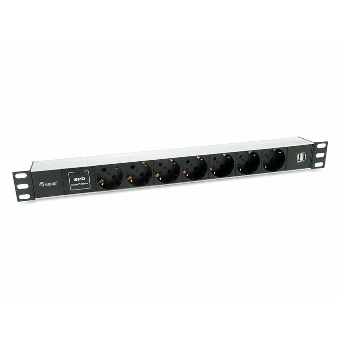 Placă de Circuit 7 Puncte de Conectare Schuko cu Întrerupător Equip 333315 Negru
