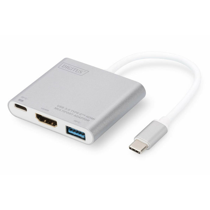 Hub USB Digitus DIGITUS Adaptador multipuerto HDMI 4K USB Type-C™, 3 puertos Gri 4K Ultra HD Alb Alb/Gri