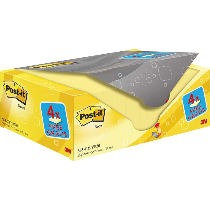 Notițe cu Adeziv Post-it 655CY-VP20 Galben 76 x 127 mm Standard