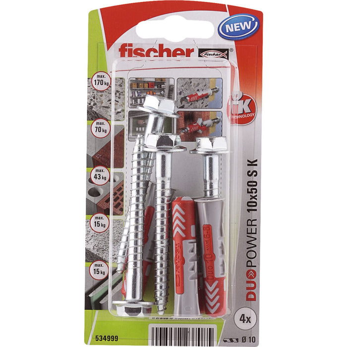 Cutie cu șuruburi Fischer duopower 4 Piese 10 x 50 mm