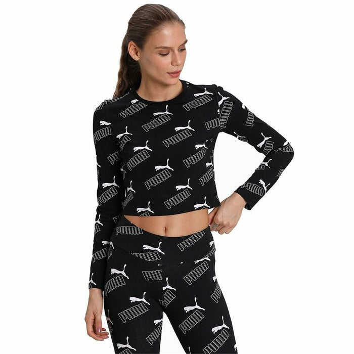 Tricou cu Mânecă Scurtă Femei Puma Amplified AOP LS Fitted Negru