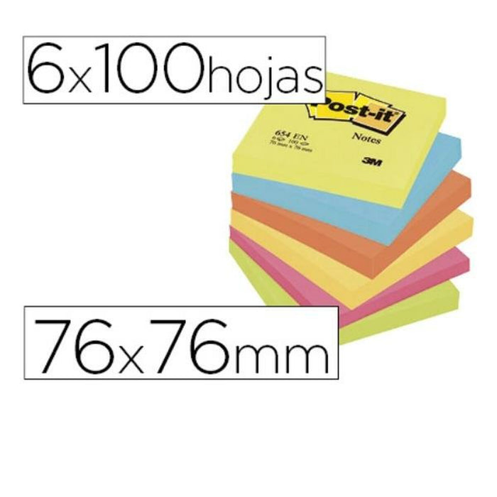 Notițe cu Adeziv Post-it 654-TFEN 76 x 76 mm A7 Standard (6 Unități)