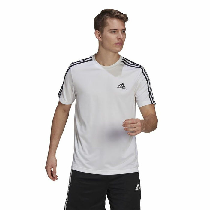 Tricou cu Mânecă Scurtă Bărbați Adidas Aeroready D2M Sport 3 Bandas Alb