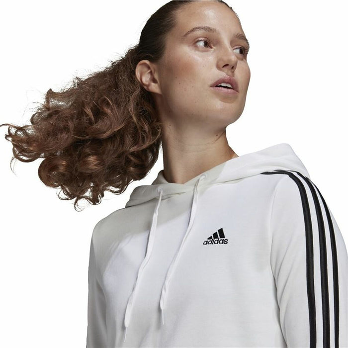 Hanorac cu Glugă Femei Adidas Essentials Cropped 3 Stripes Alb