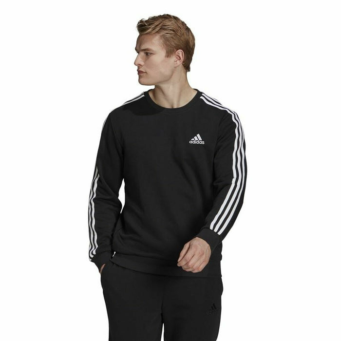 Hanorac fără Glugă Bărbați Adidas Essentials 3 Stripes French Terry Negru