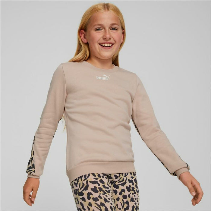 Hanorac fără glugă pentru fete Puma Alpha Crew Neck Bej Leopard Roz