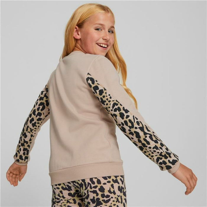 Hanorac fără glugă pentru fete Puma Alpha Crew Neck Bej Leopard Roz