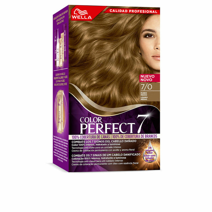 Vopsea Permanentă Wella Color Perfect 7 Nº 7/0 Păr Cărunt 60 ml Vidutinė blondinė