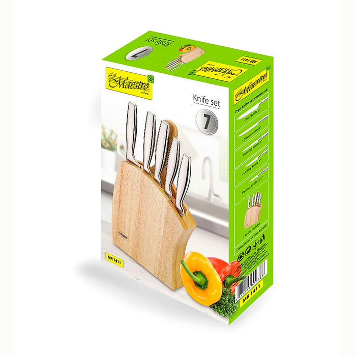 Set de cuțite de bucătărie și suport Feel Maestro MR-1411 Lemn