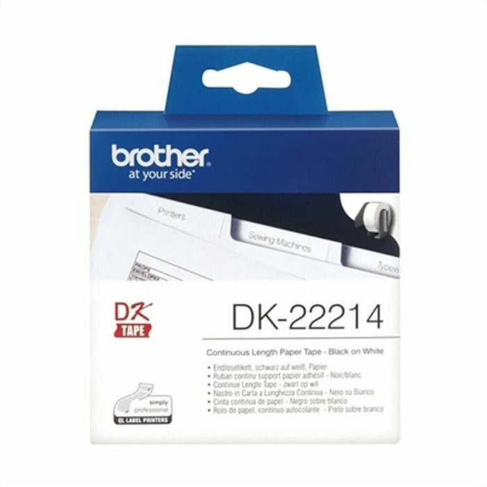 Bandă Continuă de Hârtie Termică Brother DK-22214 12 x 30,48 mm Alb Negru Negru/Alb