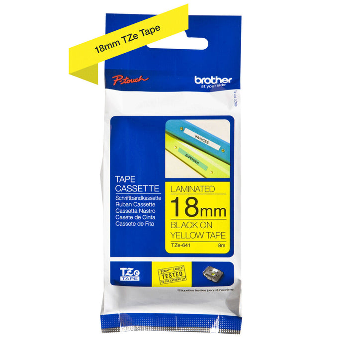 Bandă Laminată pentru Aparate de Etichetat Brother TZE-641 Galben Negru Negru/Galben 18mm