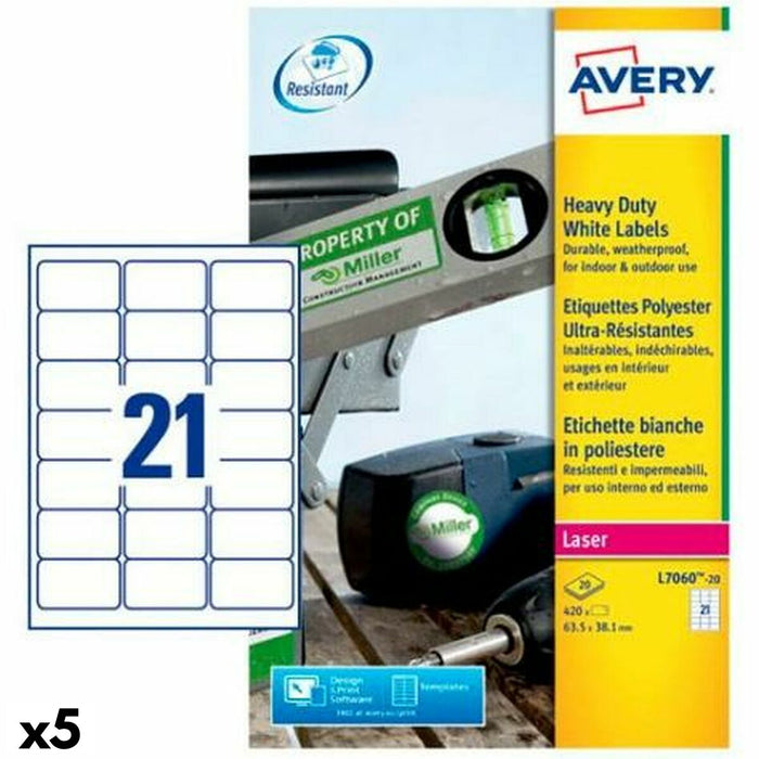 Etichete pentru Imprimantă Avery Alb 20 Frunze 63,5 x 38,1 mm (5 Unități)