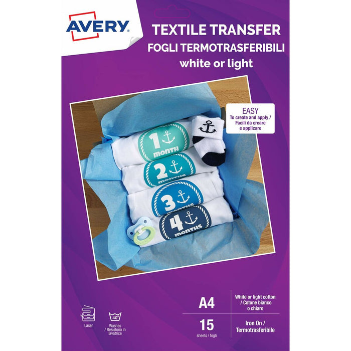 Hârtie pentru printat Avery Textile Transfer A4 15 Frunze