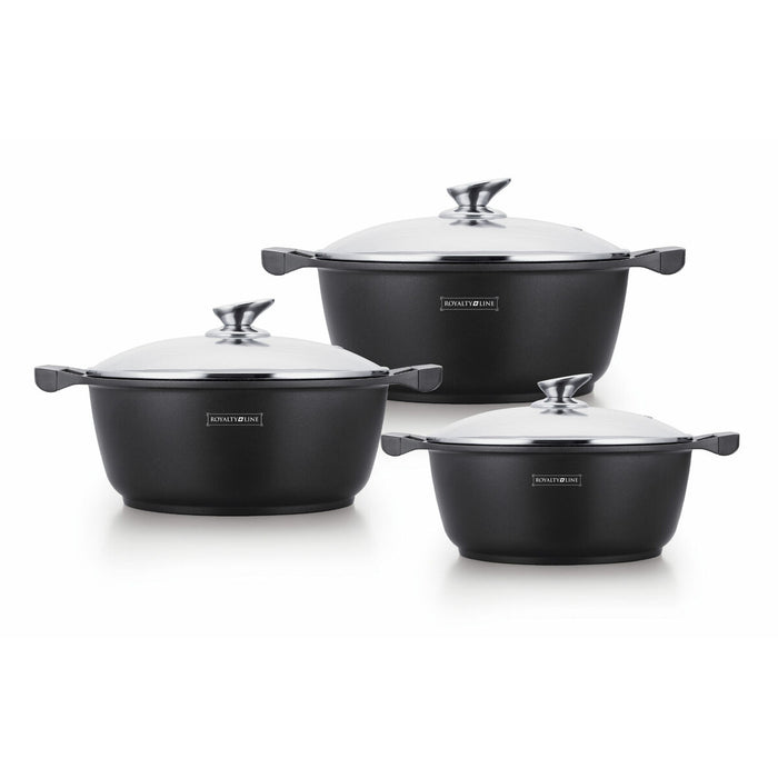Oală cu Capac de Sticlă Royalty Line RL-BS1006 Negru 6 Piese