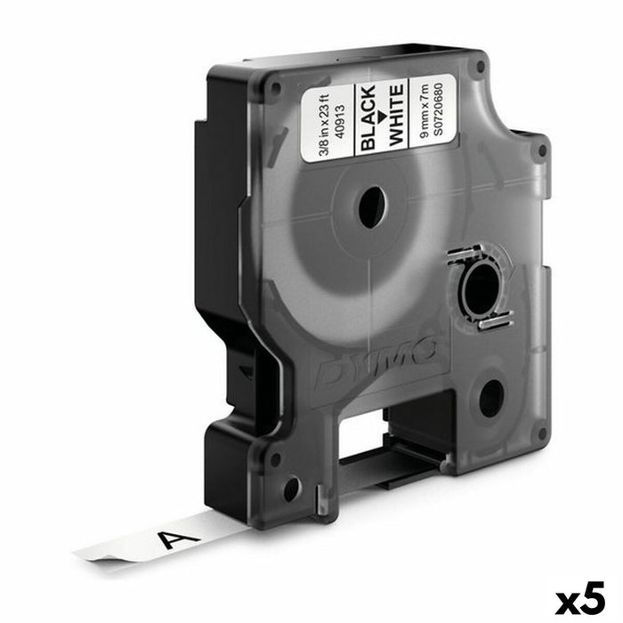 Bandă Laminată pentru Aparate de Etichetat Dymo D1 41913 9 mm LabelManager™ Alb Negru (5 Unități)