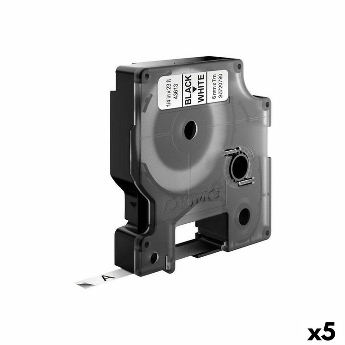 Bandă Laminată pentru Aparate de Etichetat Dymo D1 43613 6 mm LabelManager™ Alb Negru (5 Unități)
