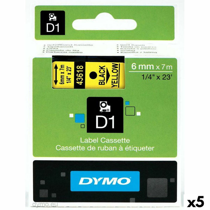 Bandă Laminată pentru Aparate de Etichetat Dymo D1 43618 6 mm LabelManager™ Galben (5 Unități)