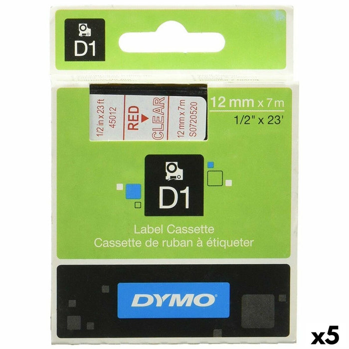 Bandă Laminată pentru Aparate de Etichetat Dymo D1 45012 12 mm LabelManager™ Transparent Roșu Negru (5 Unități)