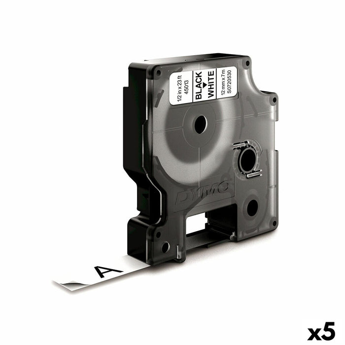 Bandă Laminată pentru Aparate de Etichetat Dymo D1 45013 12 mm LabelManager™ Alb Negru (5 Unități)