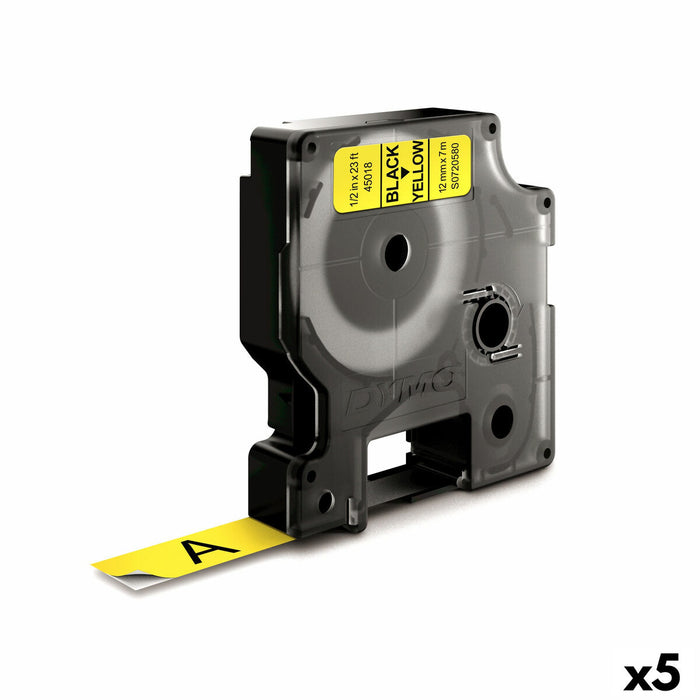 Bandă Laminată pentru Aparate de Etichetat Dymo D1 45018 12 mm LabelManager™ Galben Negru (5 Unități)
