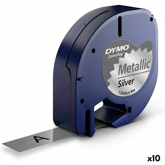 Bandă Laminată pentru Aparate de Etichetat Dymo 91208 LetraTag® Negru Argintiu 12 mm (10 Unități)