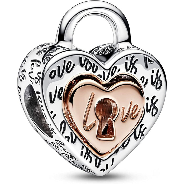 Charm Damă Pandora TWO-TONE PADLOCK SPLITTABLE HEART