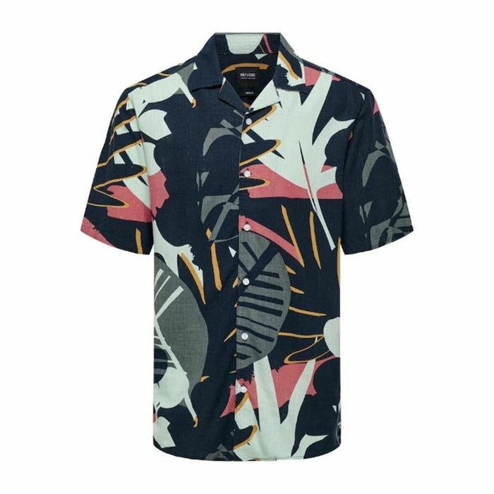 Cămașă Only & Sons Onsbertil Reg Visc Linen Navy Casual Furtun scurt