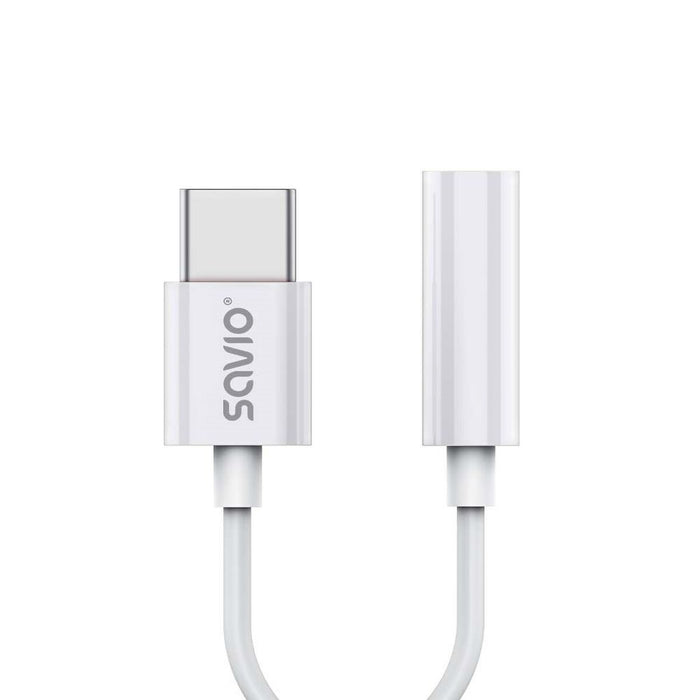 Adaptor USB-C la Jack 3.5 mm Savio AK-51 Alb 11 cm
