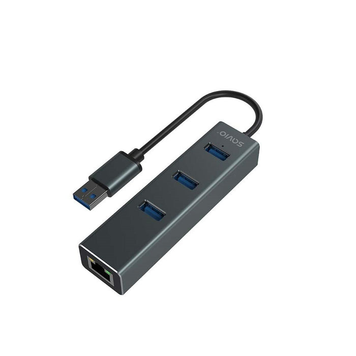 Hub USB 4 Porturi Savio AK-58 Ethernet (RJ-45) Gri