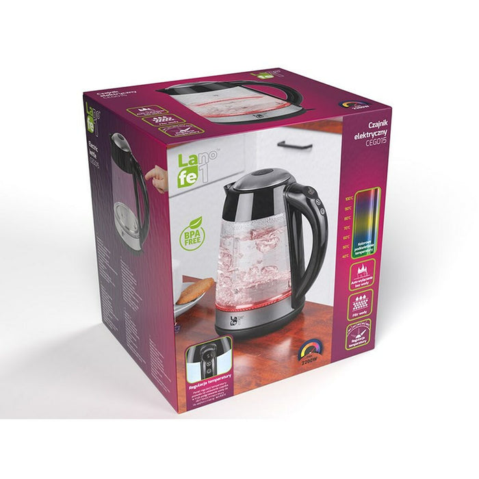 Fierbător Lafe CEG015 Negru Transparent Argintiu Sticlă Plastic 2200 W 1,7 L