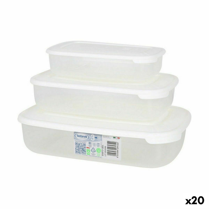 Set de 3 Cutii pentru Prânz Tontarelli Family Alb Dreptunghiular 29,6 x 19,8 x 7,7 cm (20 Unități)