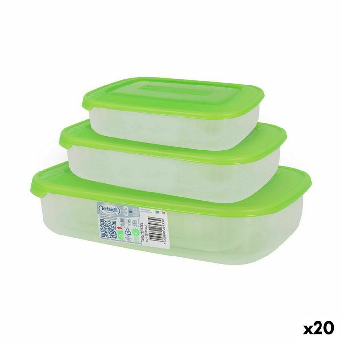 Set de 3 Cutii pentru Prânz Tontarelli Family Verde Dreptunghiular 29,6 x 19,8 x 7,7 cm (20 Unități)